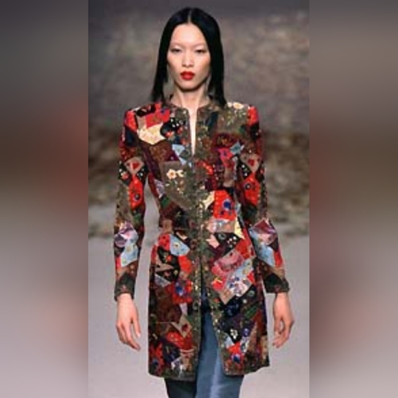 $7,500 OSCAR DE LA RENTA EXQUISITE GOLDEN PATCHWORK MULTI BEADED RUNWAY COAT S M - Picture 11 of 16